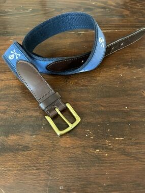 Vineyard Vines Belt Leather Canvas Skulls & Bones Brass 32 Shep & Ian USA Made